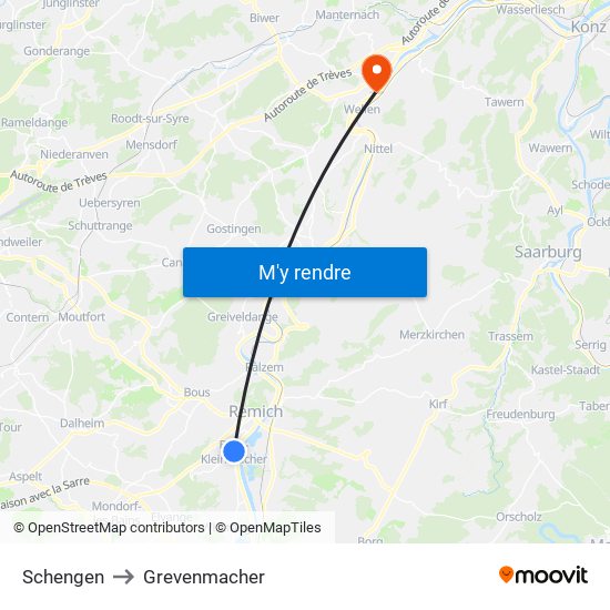Schengen to Grevenmacher map