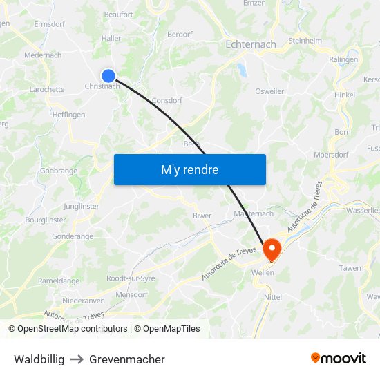 Waldbillig to Grevenmacher map