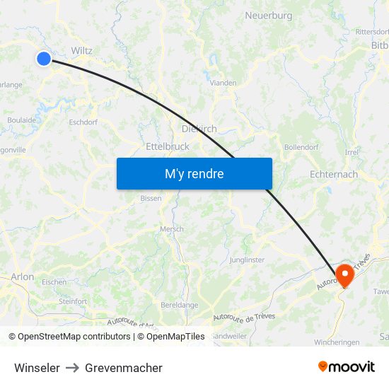 Winseler to Grevenmacher map