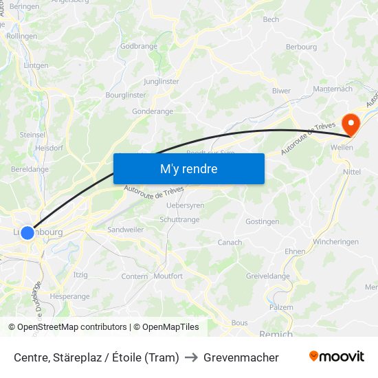 Centre, Stäreplaz / Étoile (Tram) to Grevenmacher map