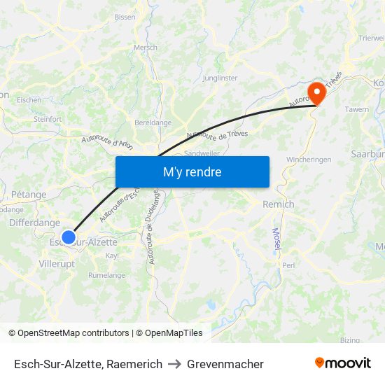 Esch-Sur-Alzette, Raemerich to Grevenmacher map