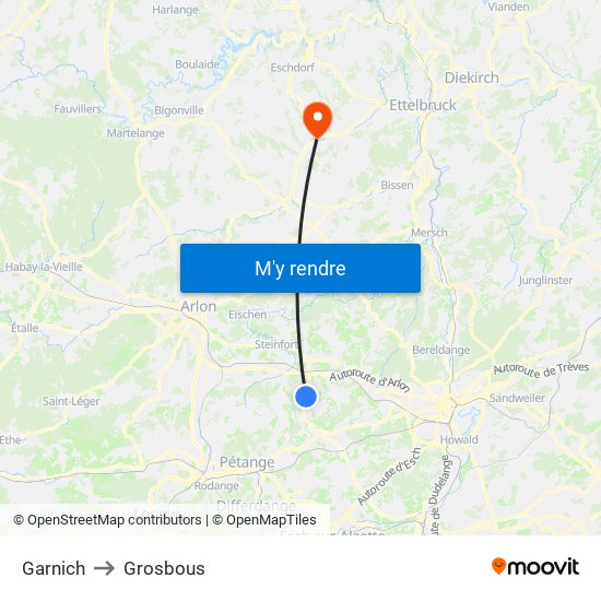 Garnich to Grosbous map