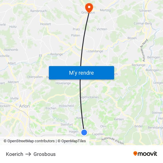 Koerich to Grosbous map