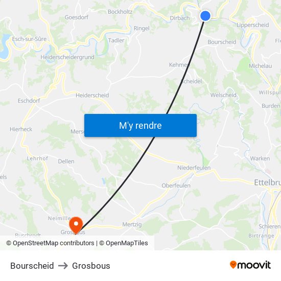 Bourscheid to Grosbous map