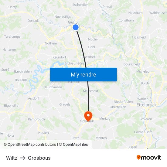 Wiltz to Grosbous map