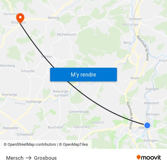 Mersch to Grosbous map