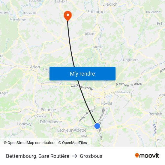 Bettembourg, Gare Routière to Grosbous map