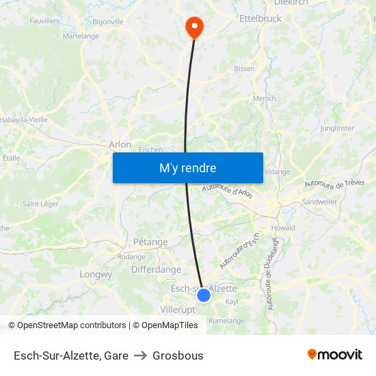 Esch-Sur-Alzette, Gare to Grosbous map