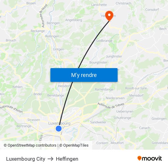 Luxembourg City to Heffingen map