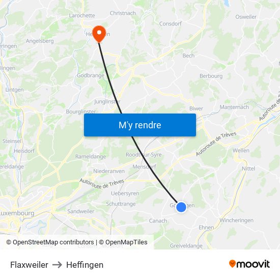 Flaxweiler to Heffingen map