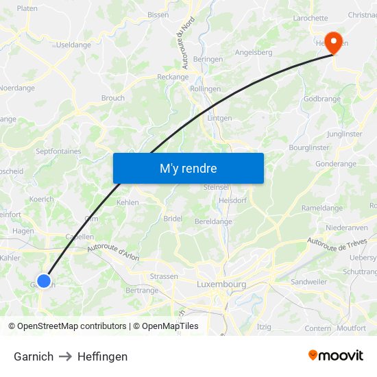Garnich to Heffingen map