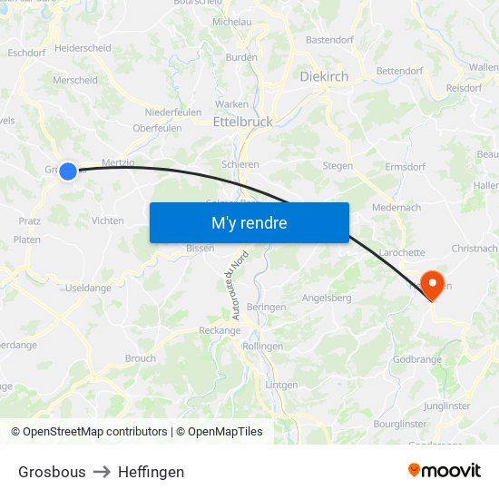 Grosbous to Heffingen map