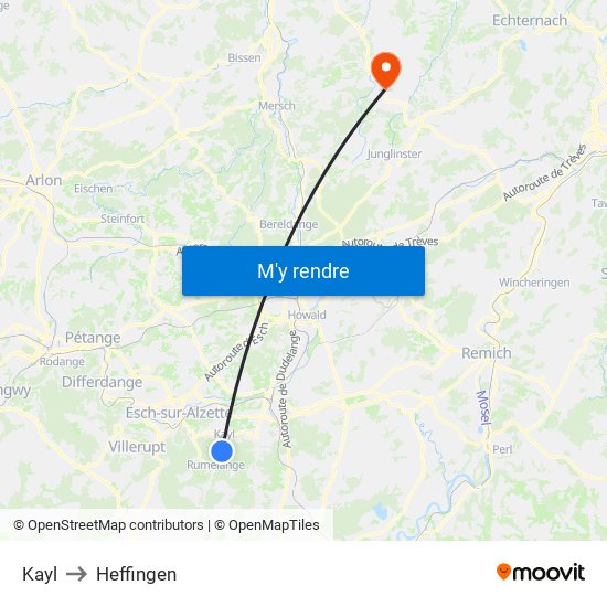Kayl to Heffingen map