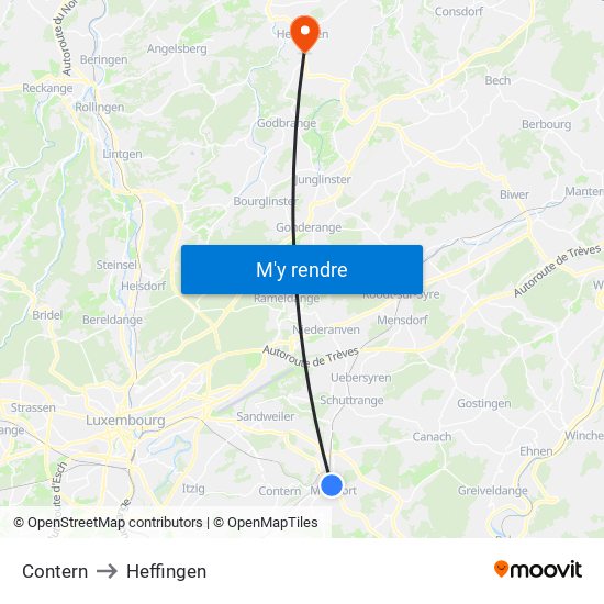 Contern to Heffingen map