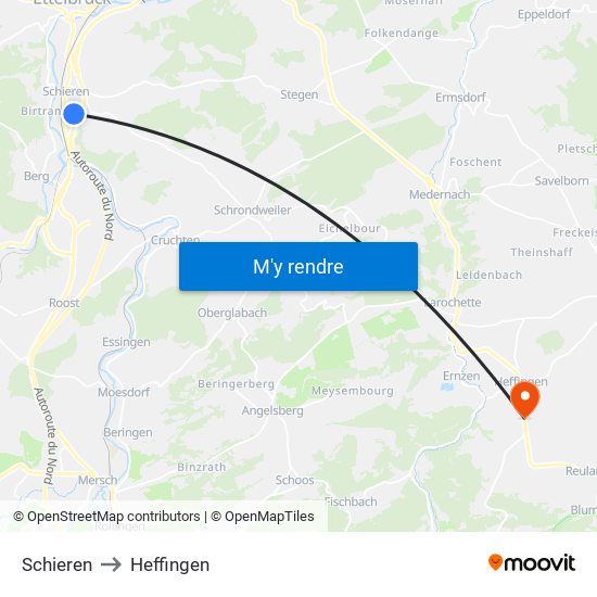 Schieren to Heffingen map