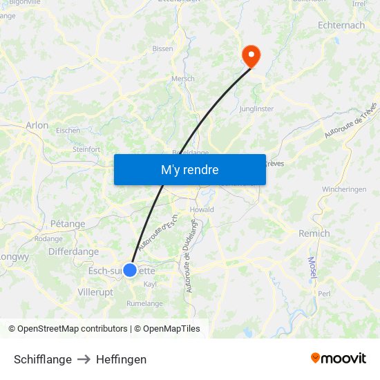 Schifflange to Heffingen map