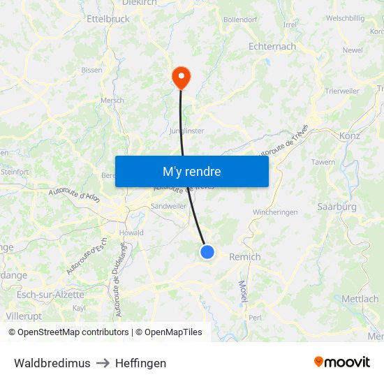 Waldbredimus to Heffingen map