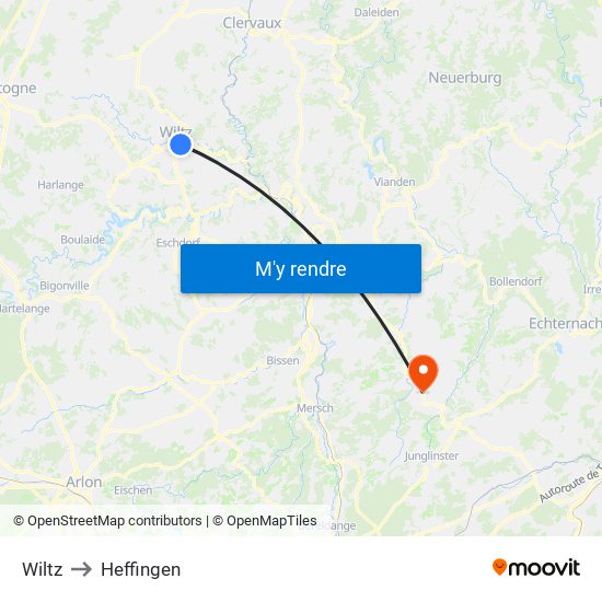 Wiltz to Heffingen map