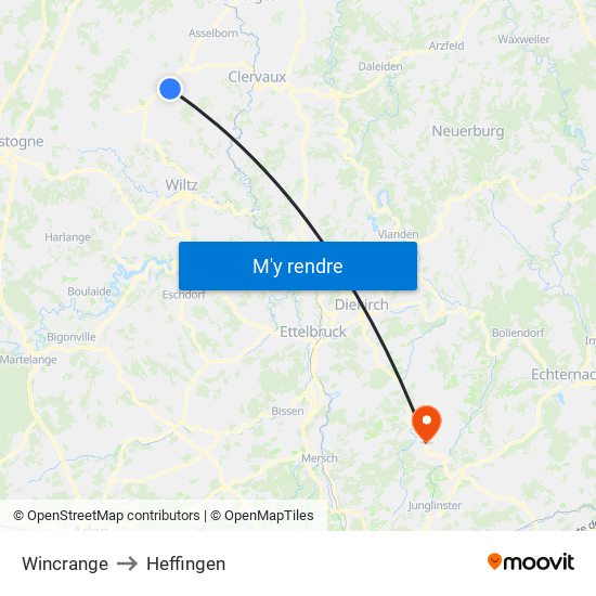 Wincrange to Heffingen map