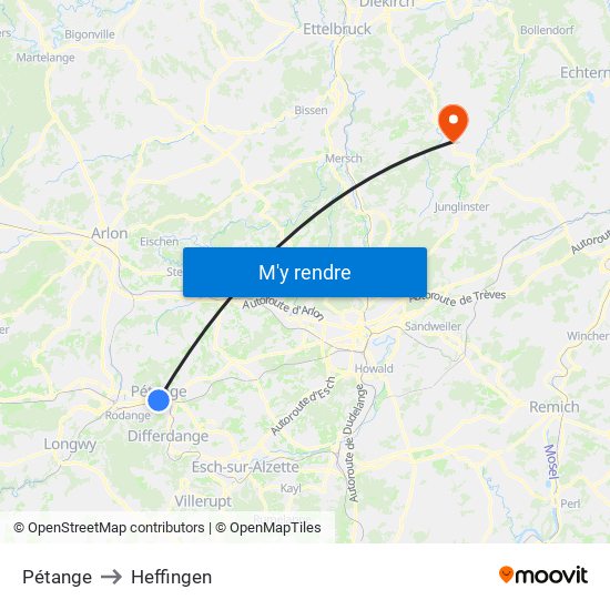 Pétange to Heffingen map