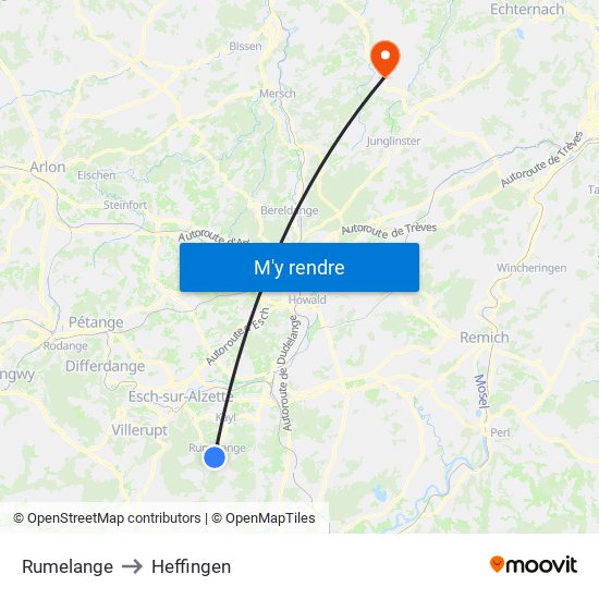 Rumelange to Heffingen map