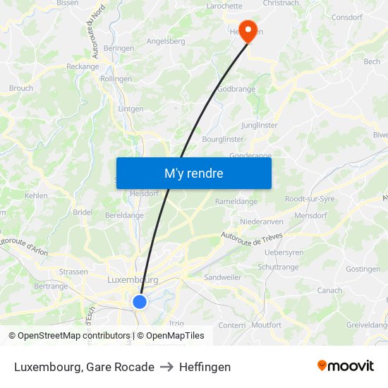 Luxembourg, Gare Rocade to Heffingen map