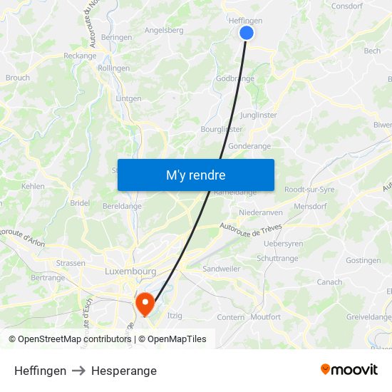 Heffingen to Hesperange map