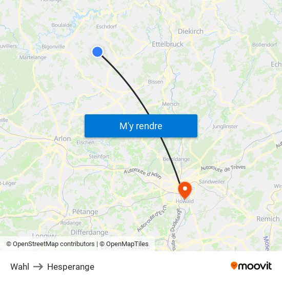 Wahl to Hesperange map