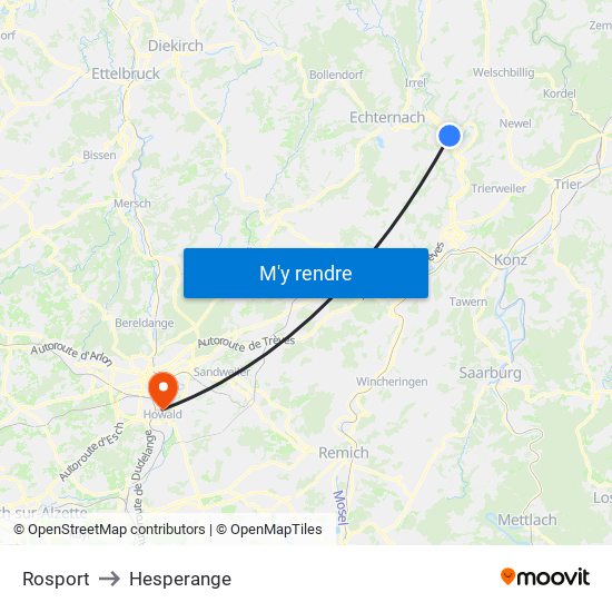 Rosport to Hesperange map