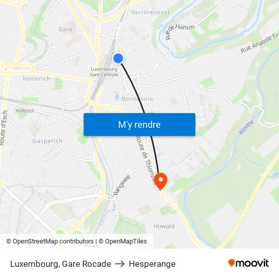 Luxembourg, Gare Rocade to Hesperange map
