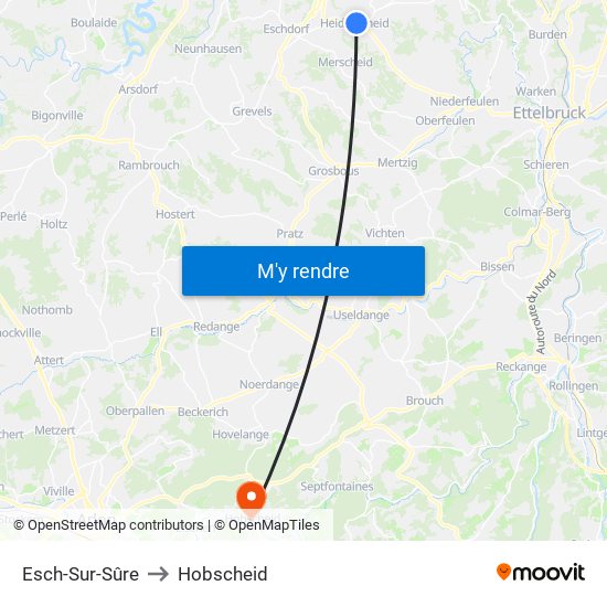 Esch-Sur-Sûre to Hobscheid map