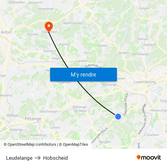 Leudelange to Hobscheid map