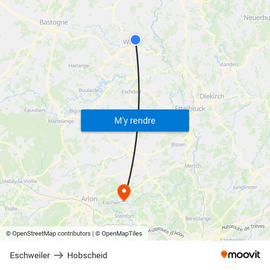 Eschweiler to Hobscheid map