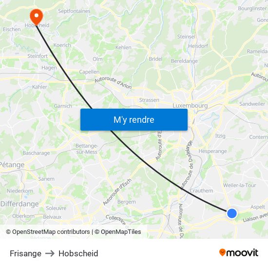 Frisange to Hobscheid map