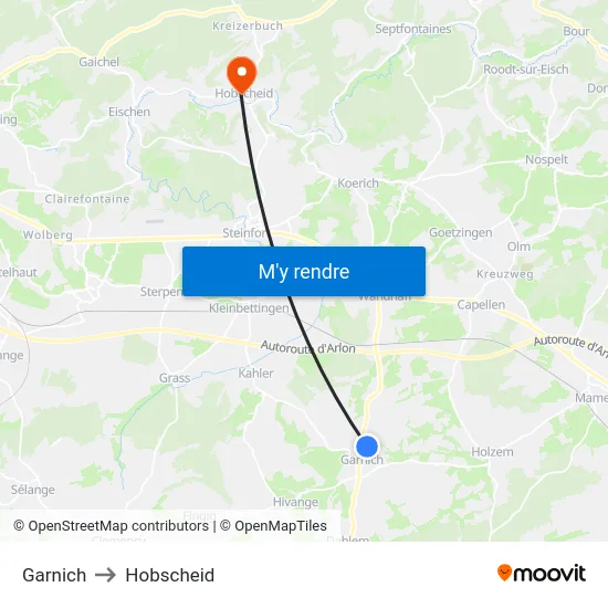 Garnich to Hobscheid map
