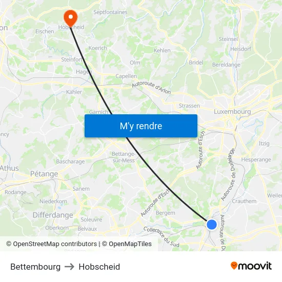 Bettembourg to Hobscheid map