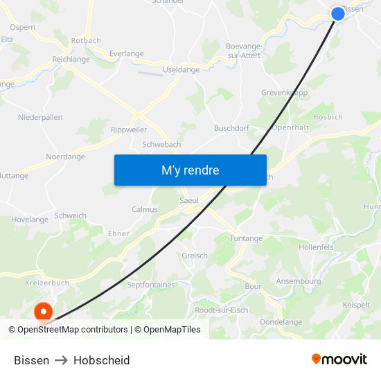 Bissen to Hobscheid map