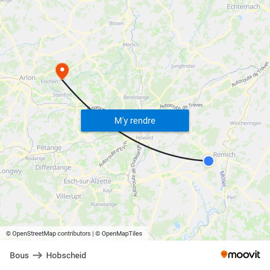 Bous to Hobscheid map