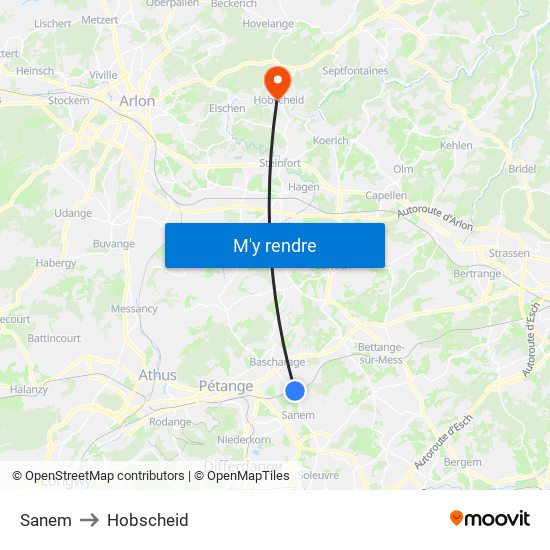 Sanem to Hobscheid map