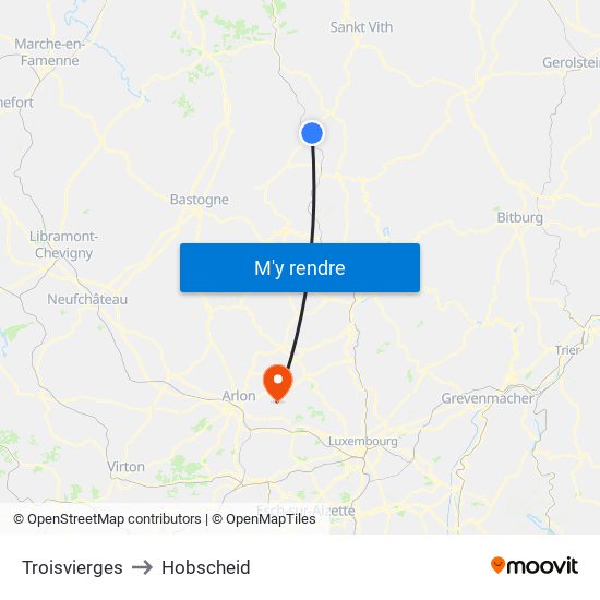 Troisvierges to Hobscheid map
