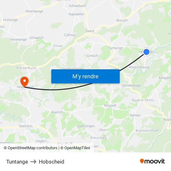 Tuntange to Hobscheid map