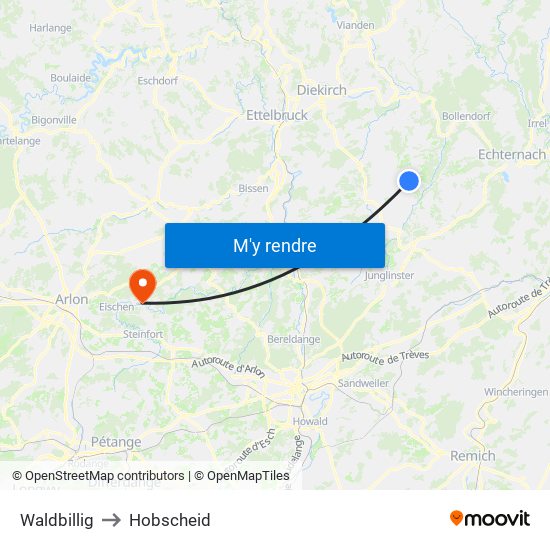 Waldbillig to Hobscheid map