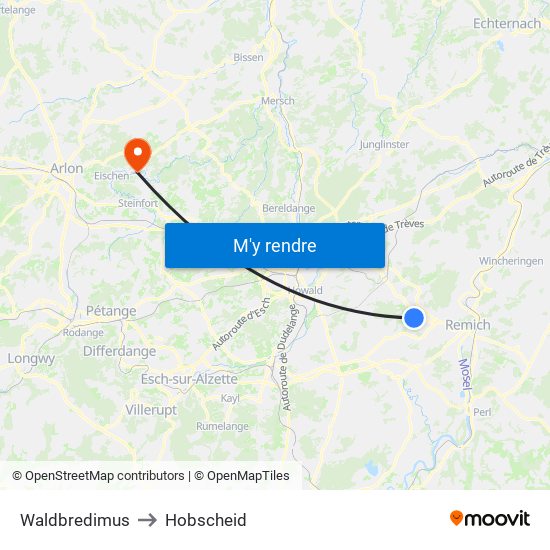 Waldbredimus to Hobscheid map