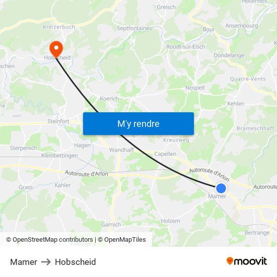 Mamer to Hobscheid map