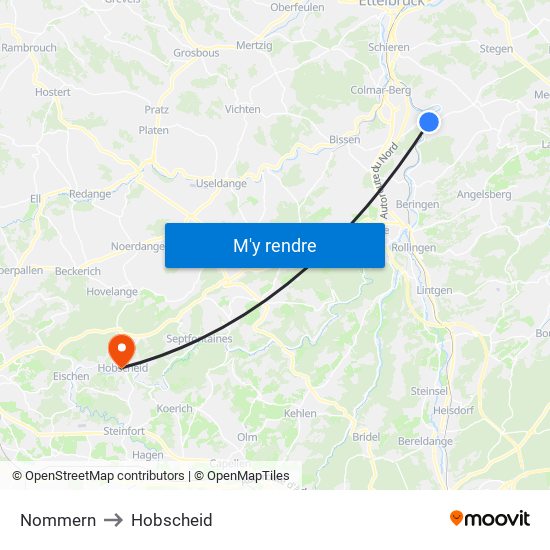 Nommern to Hobscheid map