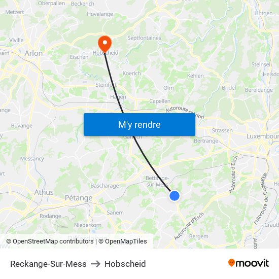 Reckange-Sur-Mess to Hobscheid map