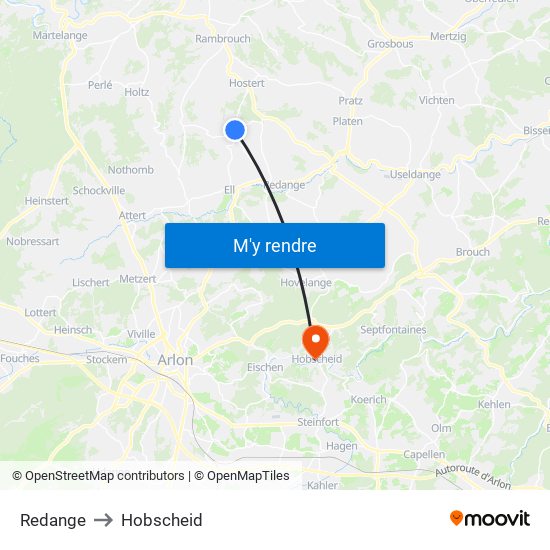 Redange to Hobscheid map