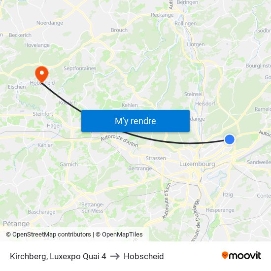 Kirchberg, Luxexpo Quai 4 to Hobscheid map