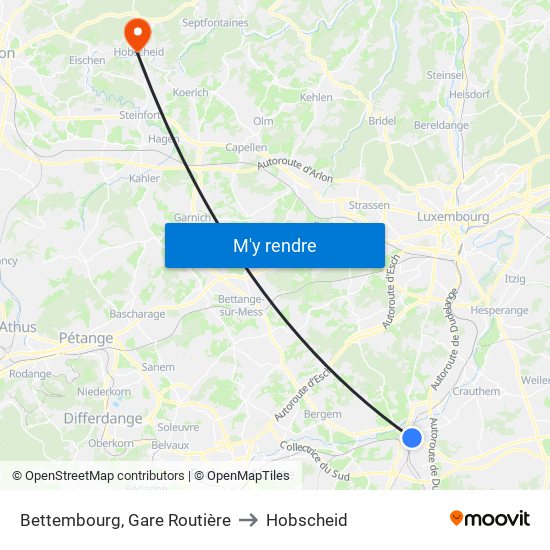 Bettembourg, Gare Routière to Hobscheid map