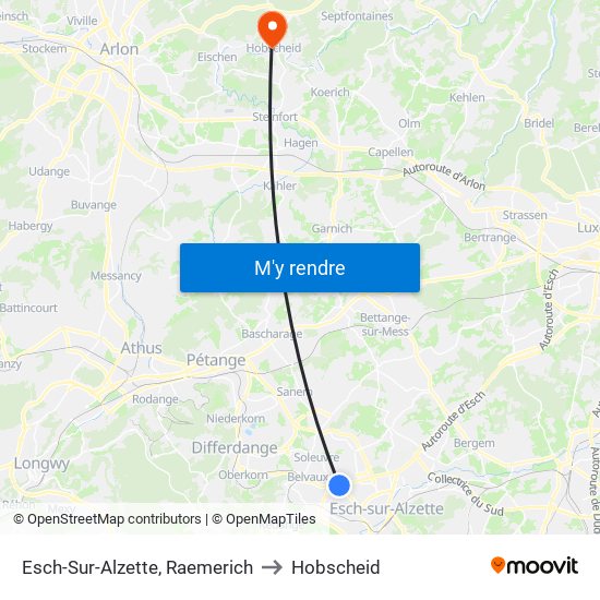 Esch-Sur-Alzette, Raemerich to Hobscheid map